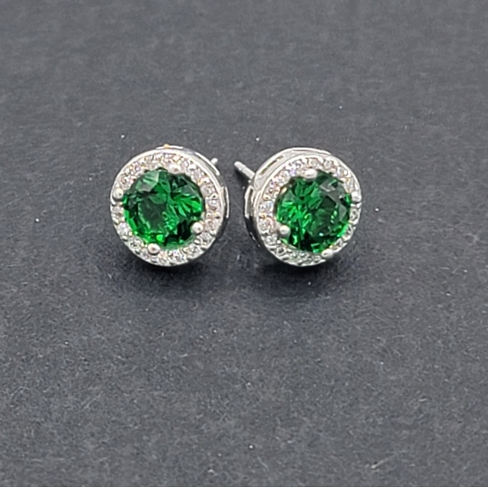 Silver 925 Earrings With Green Crystals #2034